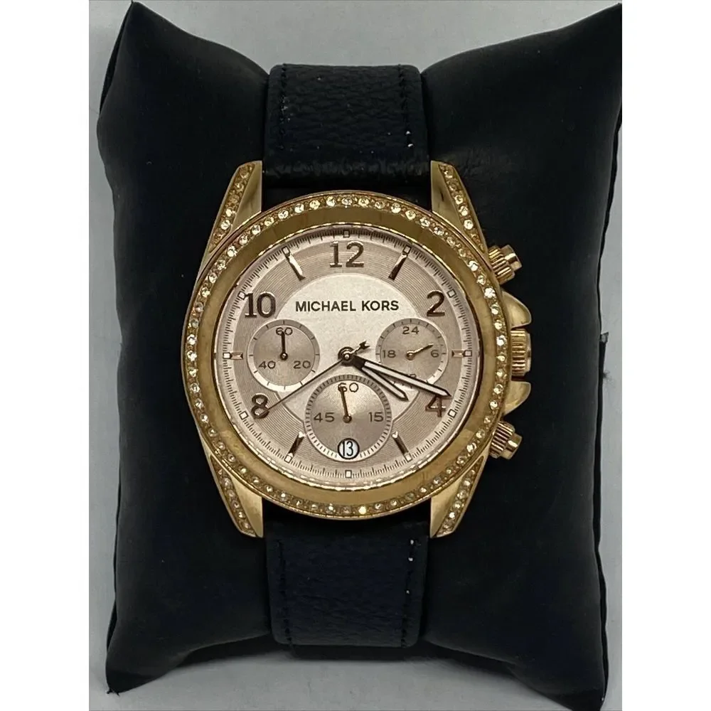 Michael Kors MK5943 Women's Black Leather Analog Dial Quartz Wrist Watch HK1053